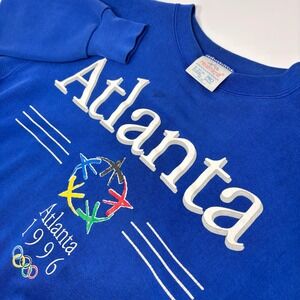Vintage 1996 Atlanta Olympics Sweatshirt XL Blue Healthknit USA Made Print